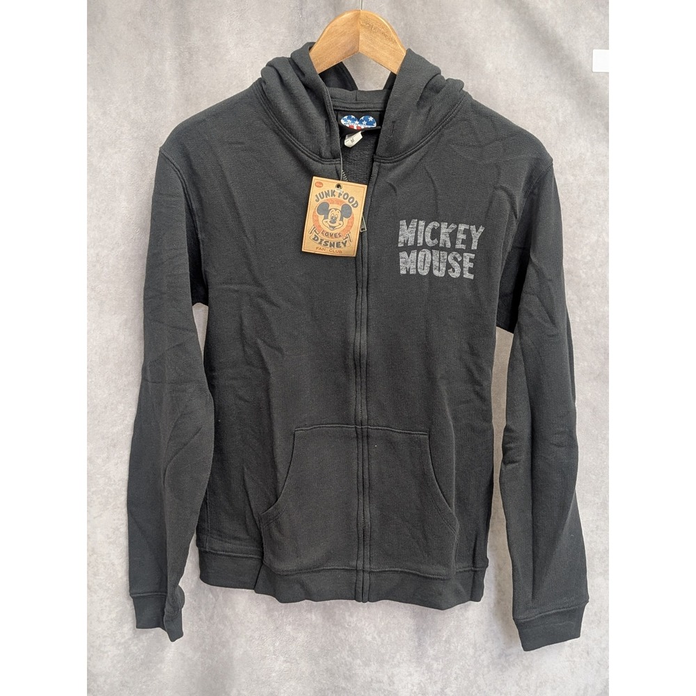 Junk Food Disney Mickey Mouse Zip Up Hoodie Washed Black Sweatshirt Small‎ NWT